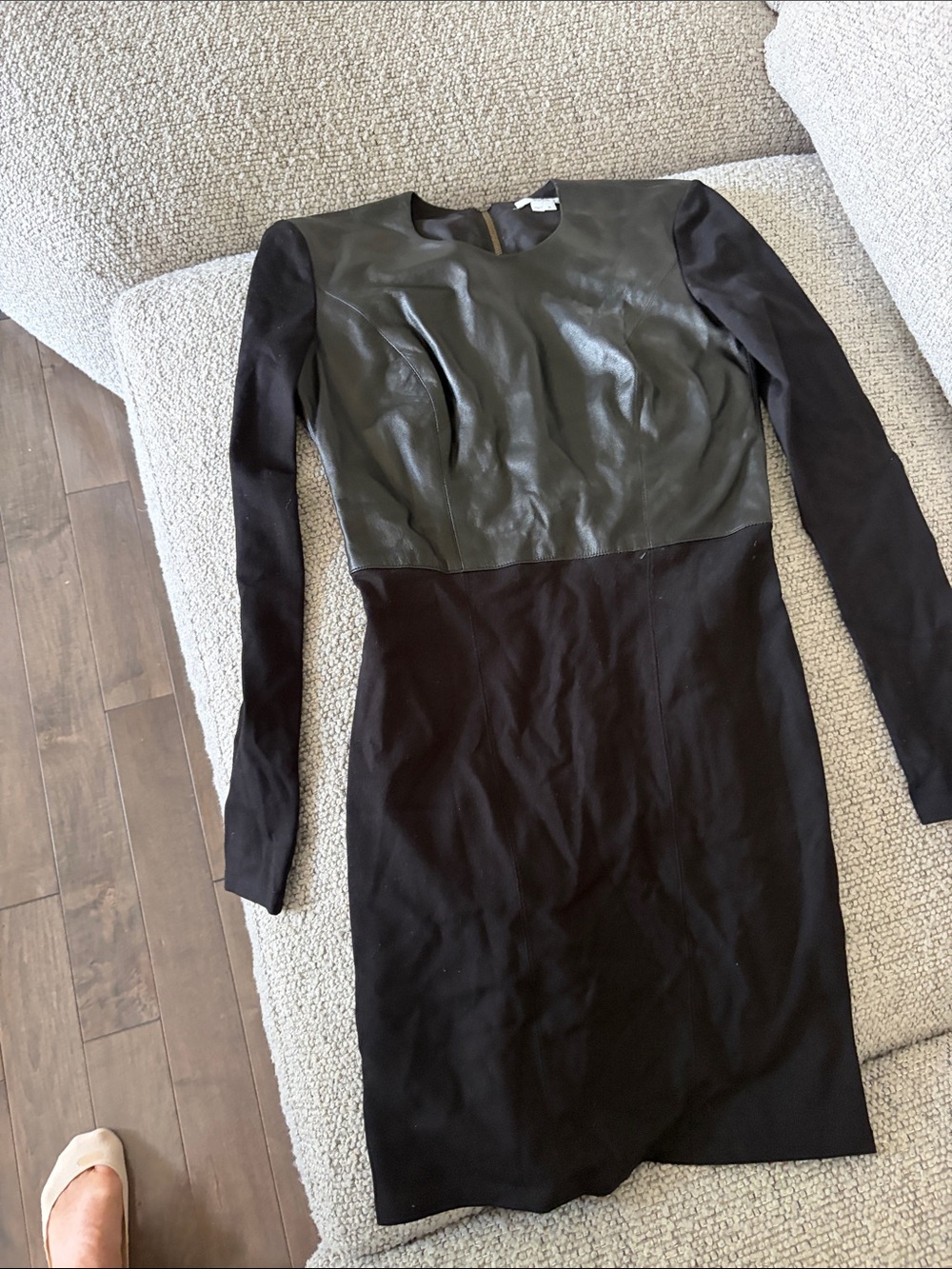 Helmut Lang Olive Green and Black Long Sleeve Sheath Dress